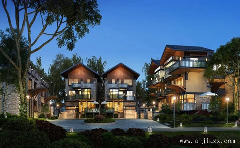 最新大方端莊的新中式風格別墅群外觀裝修效果圖